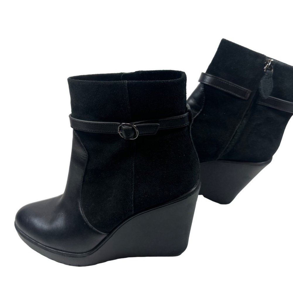 Rebecca Minkoff Leisoff Platform Bootie Wedge Black Leather And Suede 8.5 M 39